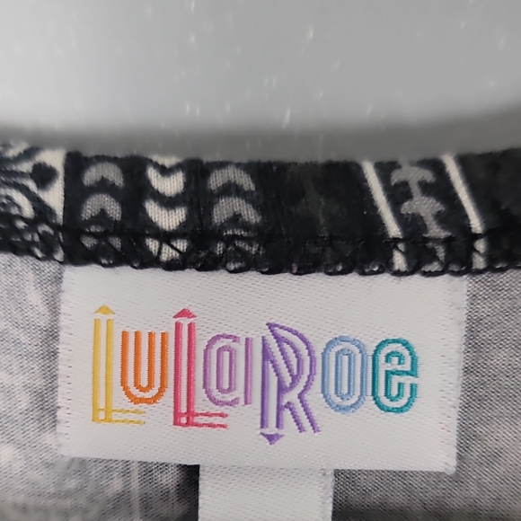 LulaRoe Paisley Print Gray Black and White Short Sleeve Asymmetrical Dress - Picture 2 of 8